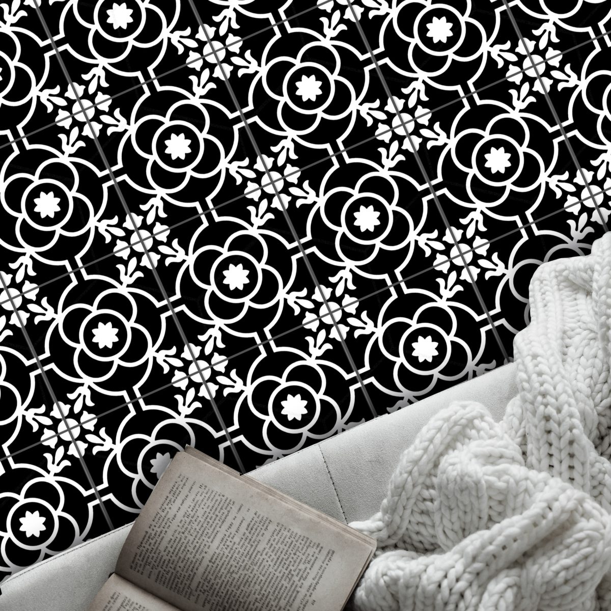 Carreau de ciment Tudor Greta Black 20×20