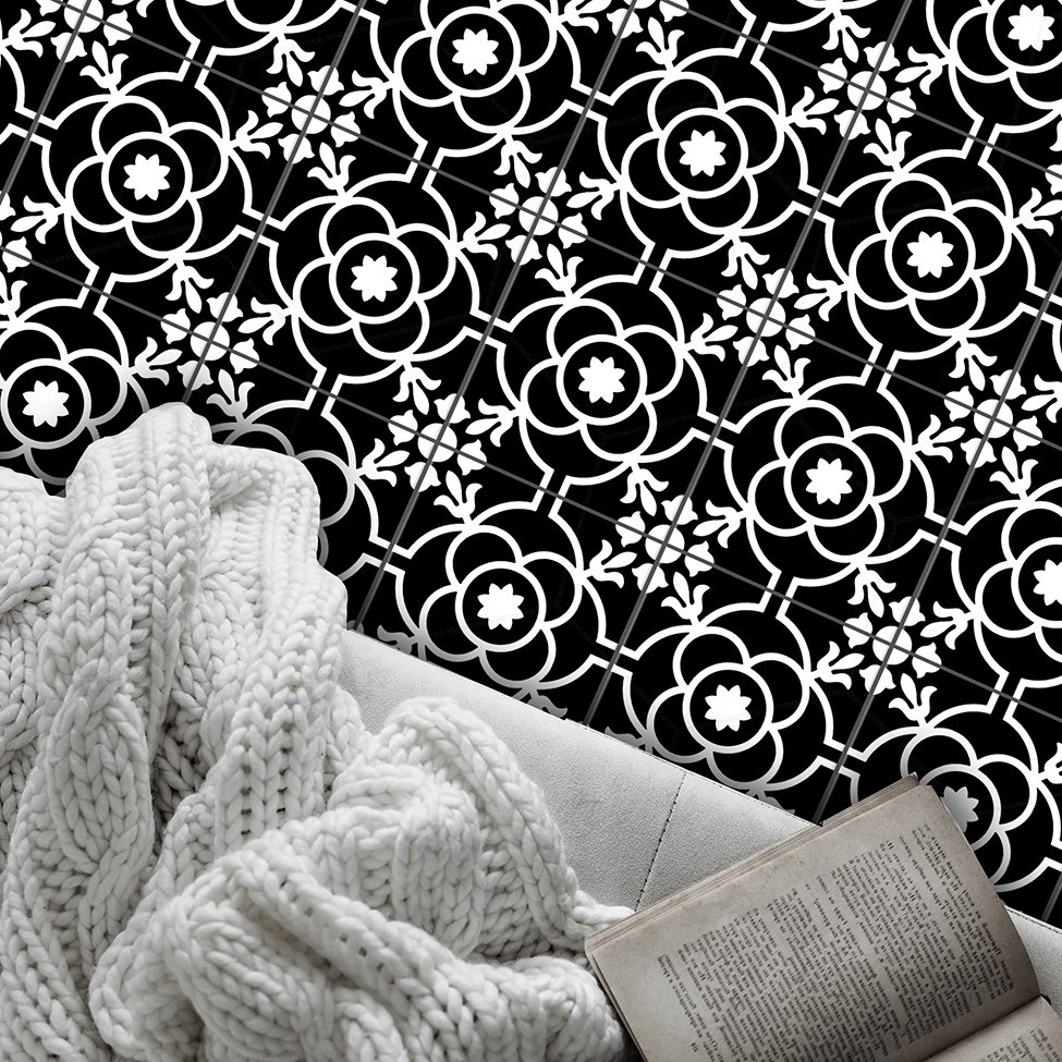 Carreau de ciment Tudor Greta Black 20×20